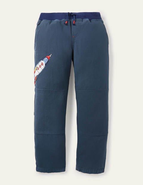 Rib Waist Appliqué Pants - Robot Blue Rocket Rib Waist Appliqué Pants - Robot Blue Rocket