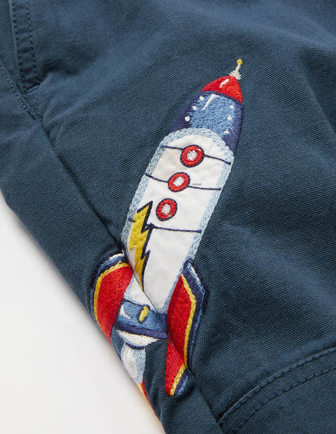 Rib Waist Appliqué Pants - Robot Blue Rocket Rib Waist Appliqué Pants - Robot Blue Rocket