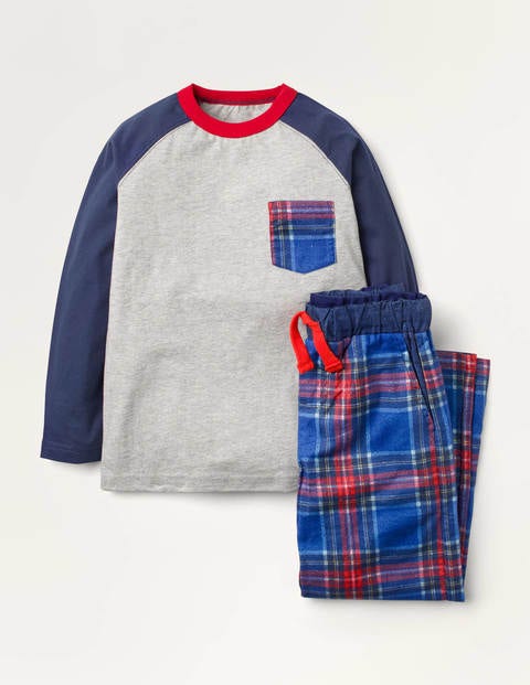 Gebürstetes Raglan-Pyjamaset - Schuluniform-Navy/Rot Gebürstetes Raglan-Pyjamaset - Schuluniform-Navy/Rot