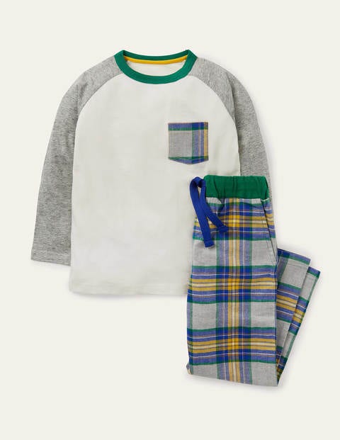 Raglan Brushed Pyjama Set - Grey Marl/Greek Blue Raglan Brushed Pyjama Set - Grey Marl/Greek Blue