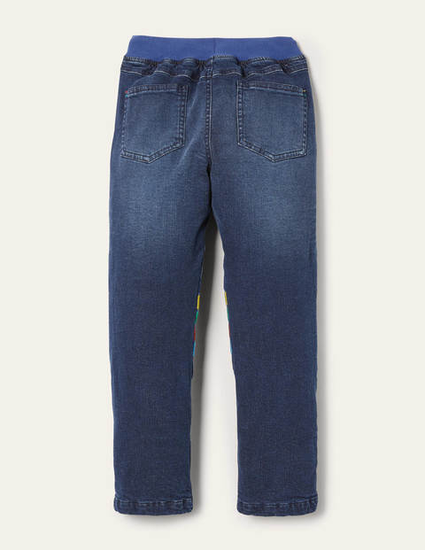 Bequem gefütterte Jeans - Mittleres Vintageblau, Regenbogen Bequem gefütterte Jeans - Mittleres Vintageblau, Regenbogen