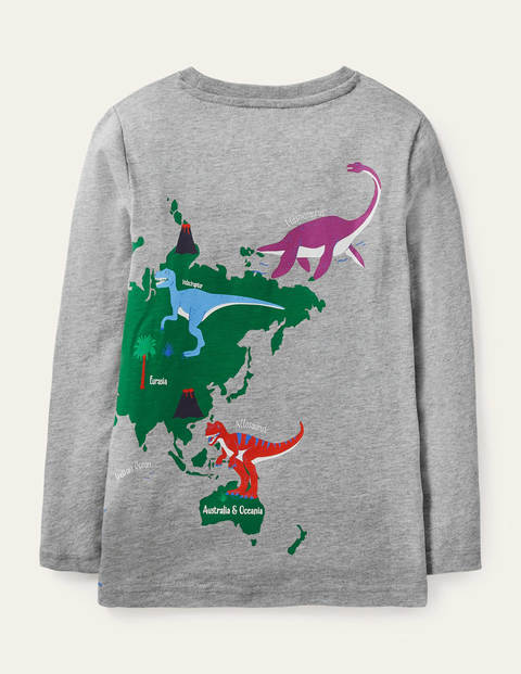 T-Shirt mit lustigen Fakten - Grau Meliert, Dinosaurierkarte T-Shirt mit lustigen Fakten - Grau Meliert, Dinosaurierkarte