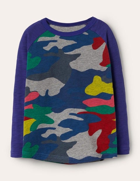 Raglan-T-Shirt - Regenbogen-Camouflage/Segelblau