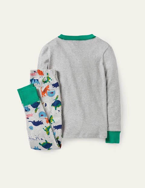 Appliqué Long John Pajamas - Grey Marl Playful Pets Appliqué Long John Pajamas - Grey Marl Playful Pets