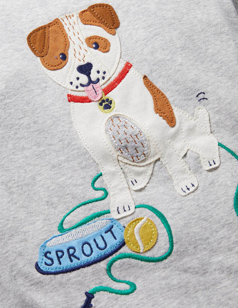 Appliqué Long John Pajamas - Grey Marl Playful Pets Appliqué Long John Pajamas - Grey Marl Playful Pets