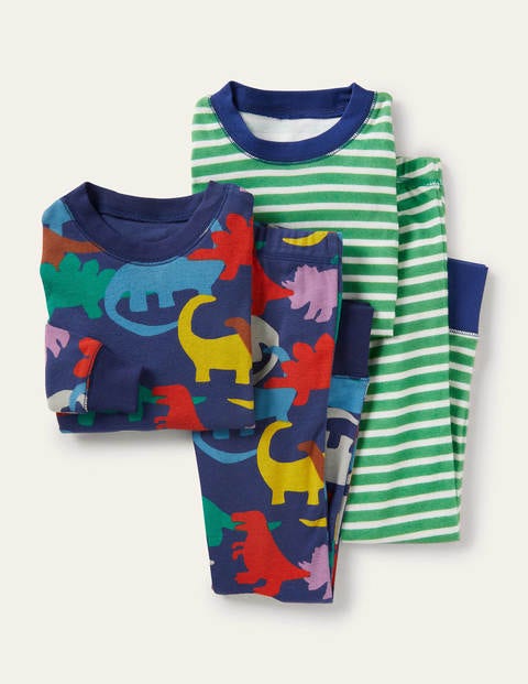 Cosy Twin Pack Long Pajamas - College Navy Rainbow Dinos Cosy Twin Pack Long Pajamas - College Navy Rainbow Dinos