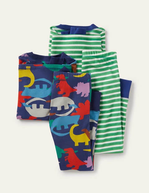 Cosy Twin Pack Long Pajamas - College Navy Rainbow Dinos Cosy Twin Pack Long Pajamas - College Navy Rainbow Dinos