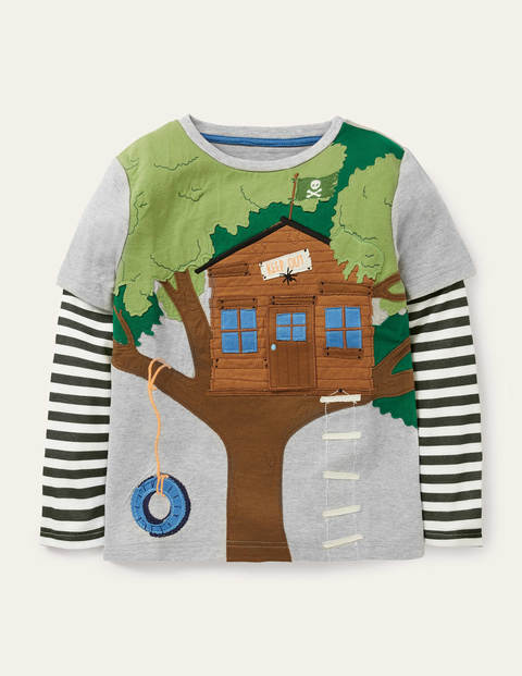 Boden Lift-the-flap AppliquÃ© T-shirt Grey Marl Treehouse