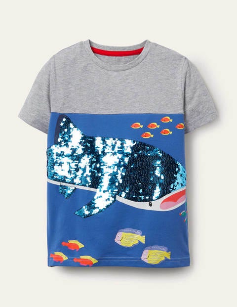 Animal Sequin T-shirt - Grey Marl Whale Shark Animal Sequin T-shirt - Grey Marl Whale Shark