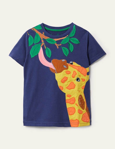 Wild Animal Appliqué T-shirt - Starboard Blue Giraffe Wild Animal Appliqué T-shirt - Starboard Blue Giraffe