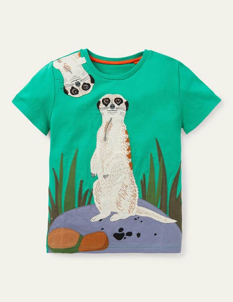 Wild Animal Appliqué T-shirt - Sapling Green Meerkat Wild Animal Appliqué T-shirt - Sapling Green Meerkat