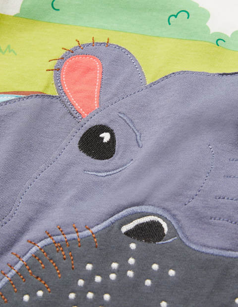 Wild Animal Appliqué T-shirt - Ivory Hippo Wild Animal Appliqué T-shirt - Ivory Hippo