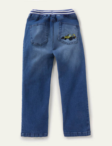 Denim-Jeans mit Applikation - Mittleres Vintageblau, Fahrzeuge Denim-Jeans mit Applikation - Mittleres Vintageblau, Fahrzeuge