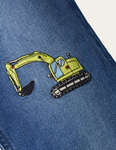 Denim-Jeans mit Applikation - Mittleres Vintageblau, Fahrzeuge Denim-Jeans mit Applikation - Mittleres Vintageblau, Fahrzeuge