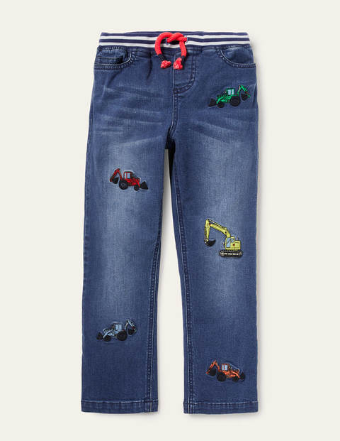 Denim-Jeans mit Applikation - Mittleres Vintageblau, Fahrzeuge Denim-Jeans mit Applikation - Mittleres Vintageblau, Fahrzeuge