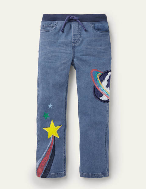 Appliqué Denim Pants - Mid Vintage Space Appliqué Denim Pants - Mid Vintage Space