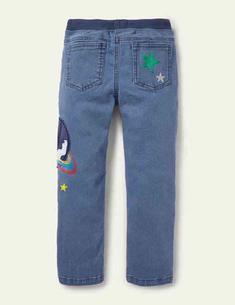 Appliqué Denim Pants - Mid Vintage Space Appliqué Denim Pants - Mid Vintage Space