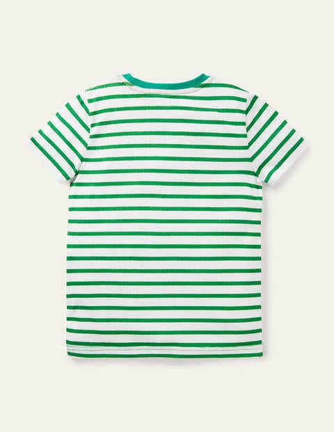 T-shirt rayé à appliqué animaux de compagnie - Poules vert printemps T-shirt rayé à appliqué animaux de compagnie - Poules vert printemps