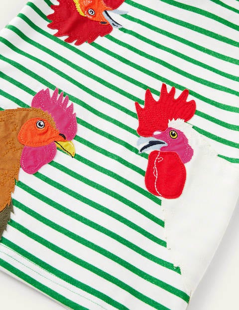 T-shirt rayé à appliqué animaux de compagnie - Poules vert printemps T-shirt rayé à appliqué animaux de compagnie - Poules vert printemps