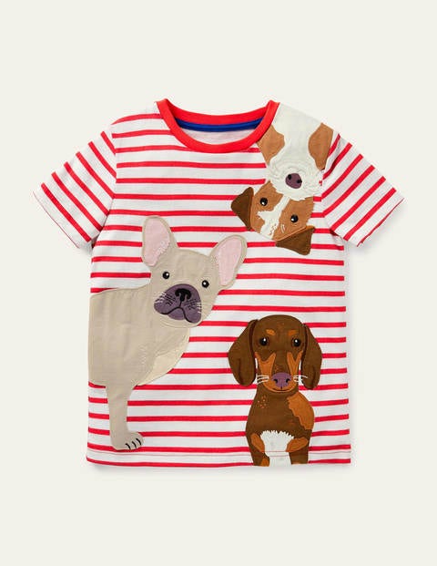 T-shirt rayé à appliqué animaux de compagnie - Chiens rouge tarte aux fraises T-shirt rayé à appliqué animaux de compagnie - Chiens rouge tarte aux fraises