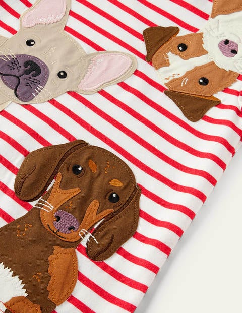 T-shirt rayé à appliqué animaux de compagnie - Chiens rouge tarte aux fraises T-shirt rayé à appliqué animaux de compagnie - Chiens rouge tarte aux fraises