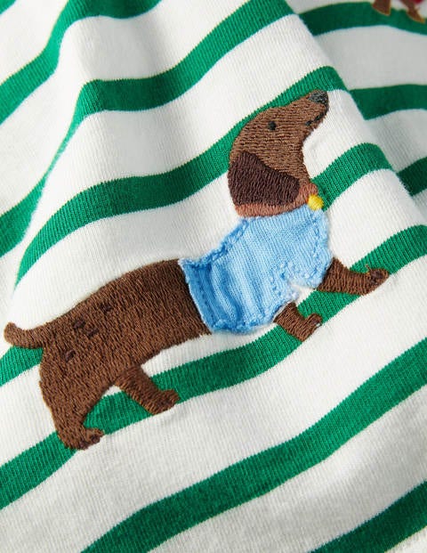 Appliqué Stripe T-shirt - Sapling Green Sausage Dogs Appliqué Stripe T-shirt - Sapling Green Sausage Dogs
