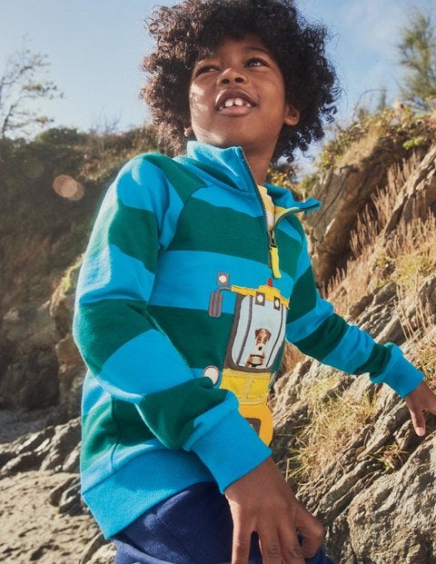 Appliqué Half-zip Sweatshirt - Elizabethan Blue/Green Tractor Appliqué Half-zip Sweatshirt - Elizabethan Blue/Green Tractor