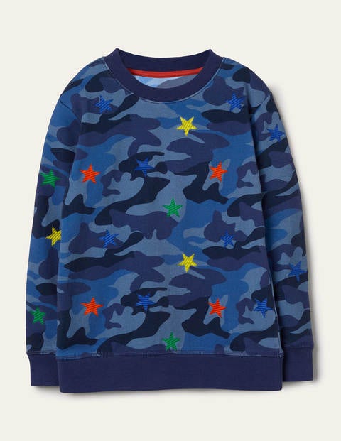 Embroidered Camo Sweatshirt - Blue Camouflage Stars Embroidered Camo Sweatshirt - Blue Camouflage Stars