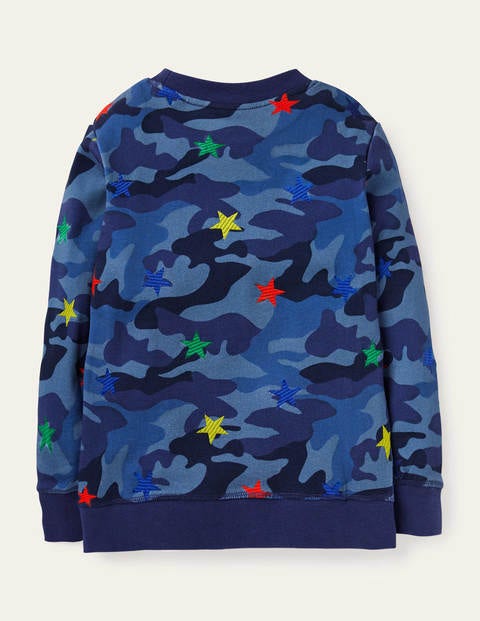 Embroidered Camo Sweatshirt - Blue Camouflage Stars Embroidered Camo Sweatshirt - Blue Camouflage Stars