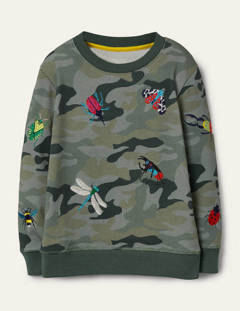 Embroidered Camo Sweatshirt - Green Camouflage Bugs Embroidered Camo Sweatshirt - Green Camouflage Bugs