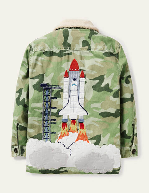 Appliqué Shaggy Space Jacket - Soft Green Camouflage Appliqué Shaggy Space Jacket - Soft Green Camouflage