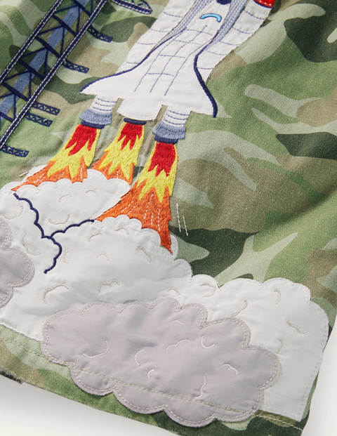 Appliqué Shaggy Space Jacket - Soft Green Camouflage Appliqué Shaggy Space Jacket - Soft Green Camouflage