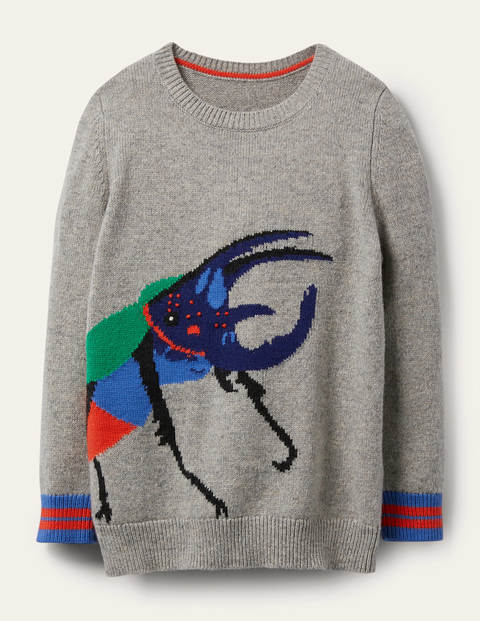 Pullover mit Rundhalsausschnitt und Motiv - Grau Meliert, Käfer Pullover mit Rundhalsausschnitt und Motiv - Grau Meliert, Käfer