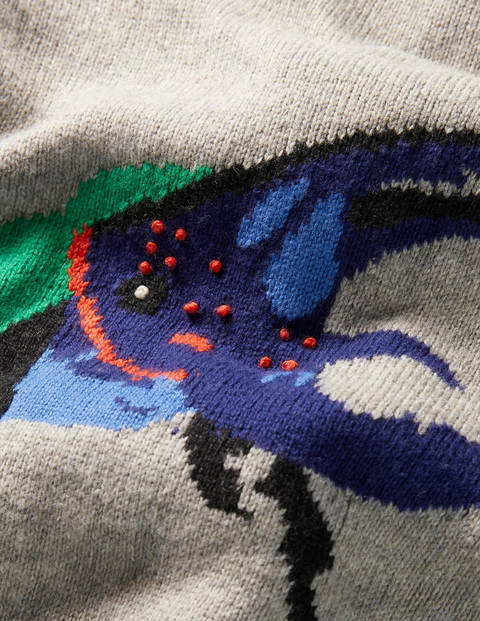 Pullover mit Rundhalsausschnitt und Motiv - Grau Meliert, Käfer Pullover mit Rundhalsausschnitt und Motiv - Grau Meliert, Käfer