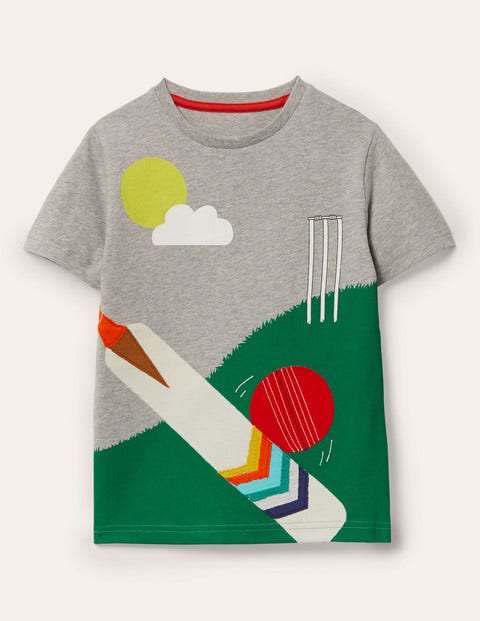 Sporty Appliqué T-shirt - Grey Marl Cricket Sporty Appliqué T-shirt - Grey Marl Cricket