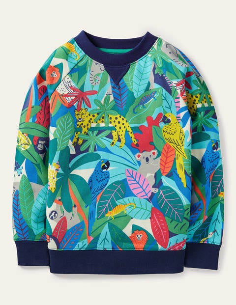 Sweatshirt mit Dschungelgrafik - Segelblau, Dschungel Sweatshirt mit Dschungelgrafik - Segelblau, Dschungel