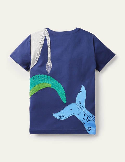 T-Shirt mit Rundum-Tiermuster - Schuluniform-Navy, Buntes Tiermuster T-Shirt mit Rundum-Tiermuster - Schuluniform-Navy, Buntes Tiermuster