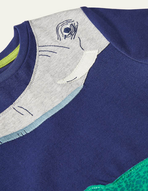 T-Shirt mit Rundum-Tiermuster - Schuluniform-Navy, Buntes Tiermuster T-Shirt mit Rundum-Tiermuster - Schuluniform-Navy, Buntes Tiermuster