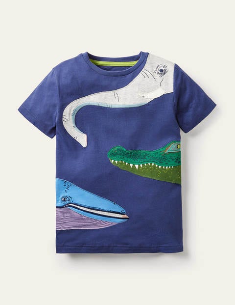 T-Shirt mit Rundum-Tiermuster - Schuluniform-Navy, Buntes Tiermuster T-Shirt mit Rundum-Tiermuster - Schuluniform-Navy, Buntes Tiermuster