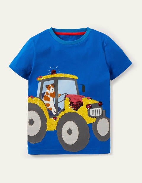 Outdoor-T-Shirt mit Pailletten - Blitzblau, Traktor