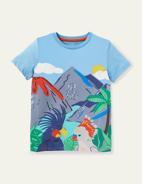 Tropical Scene T-shirt - Surfboard Blue Volcanic Birds Tropical Scene T-shirt - Surfboard Blue Volcanic Birds