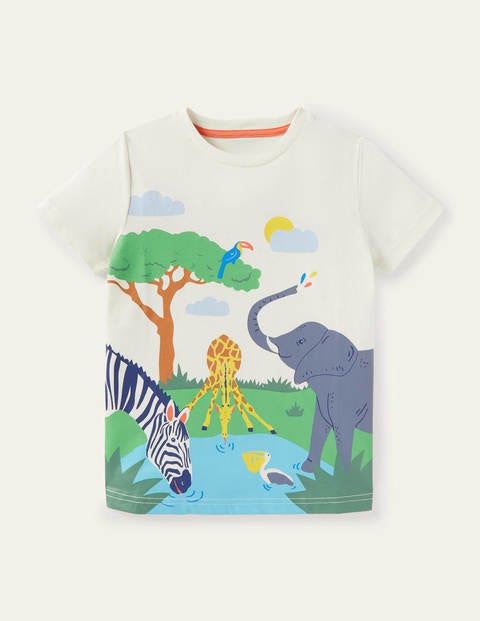 Tropical Scene T-shirt - Ivory Safari Animals Tropical Scene T-shirt - Ivory Safari Animals