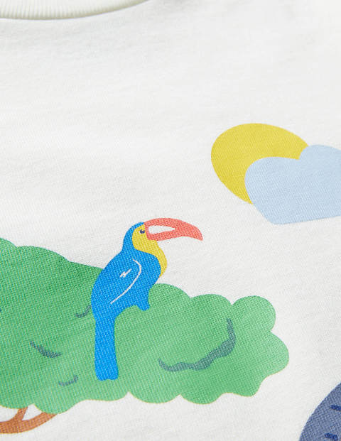 Tropical Scene T-shirt - Ivory Safari Animals Tropical Scene T-shirt - Ivory Safari Animals