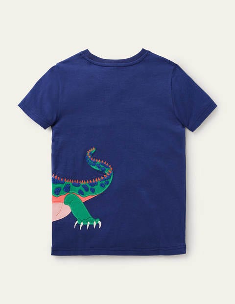 T-Shirt mit exotischer Tierapplikation - Segelblau, Leguan
