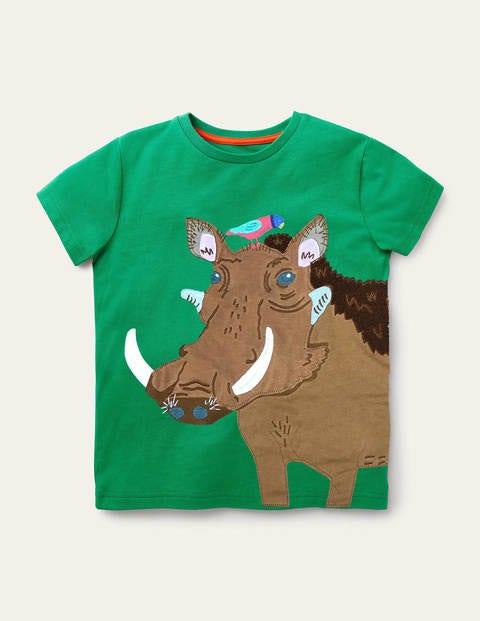 Exotic Animal Appliqué T-shirt - Sapling Green Warthog