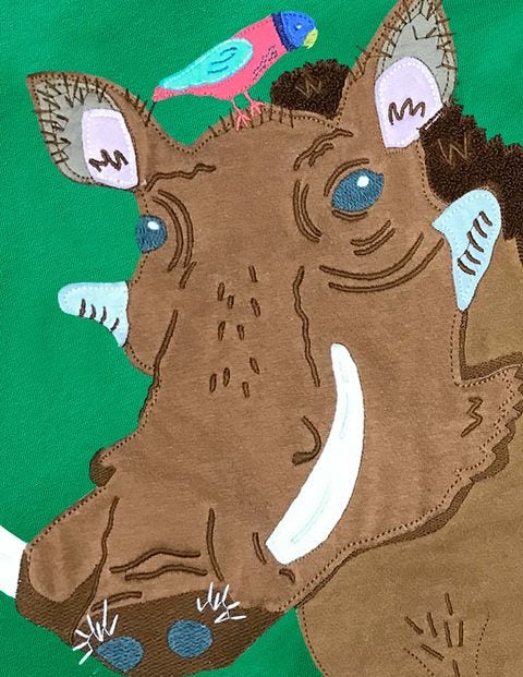 Exotic Animal Appliqué T-shirt - Sapling Green Warthog Exotic Animal Appliqué T-shirt - Sapling Green Warthog