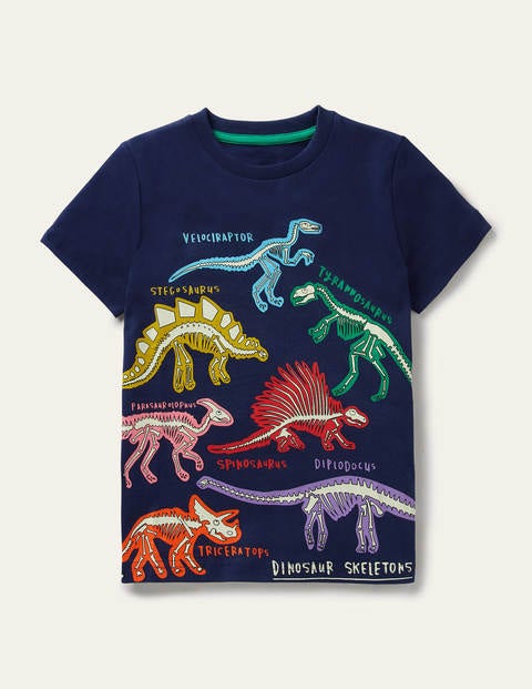 T-Shirt mit leuchtenden Dinos - Schuluniform-Navy, Dinos T-Shirt mit leuchtenden Dinos - Schuluniform-Navy, Dinos