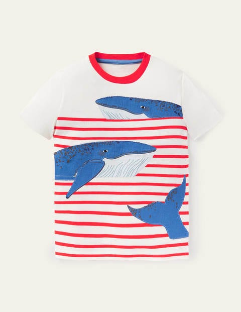 Appliqué Breton Stripe T-shirt - Ivory/Red Whales Appliqué Breton Stripe T-shirt - Ivory/Red Whales
