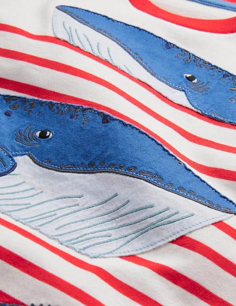 Appliqué Breton Stripe T-shirt - Ivory/Red Whales Appliqué Breton Stripe T-shirt - Ivory/Red Whales
