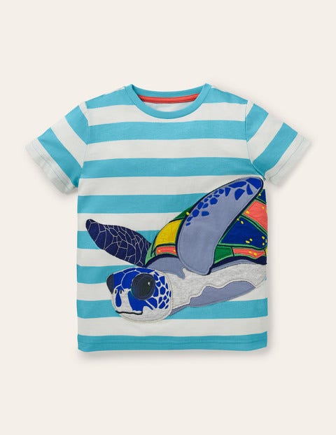 Sea Animals Appliqué T-shirt - Aqua Blue Turtle Sea Animals Appliqué T-shirt - Aqua Blue Turtle